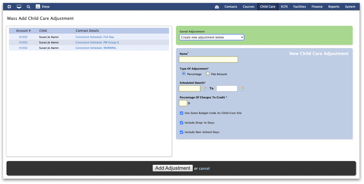 The Mass Add Child Care Screen